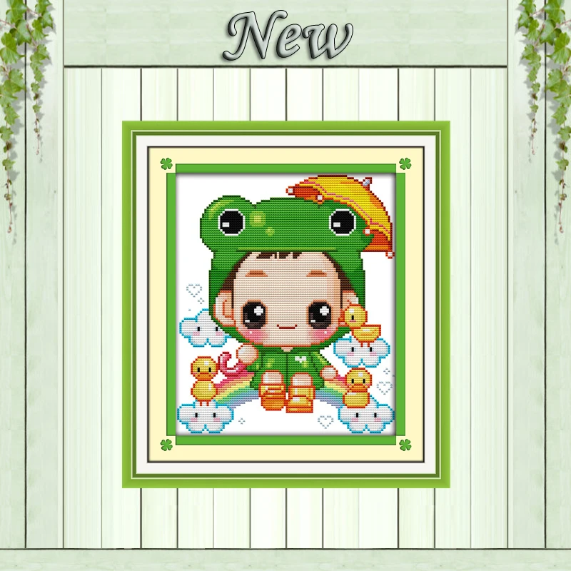 Набор для вышивки лягушка мультяшный милый мальчик напечатанный на холсте DMC 14CT