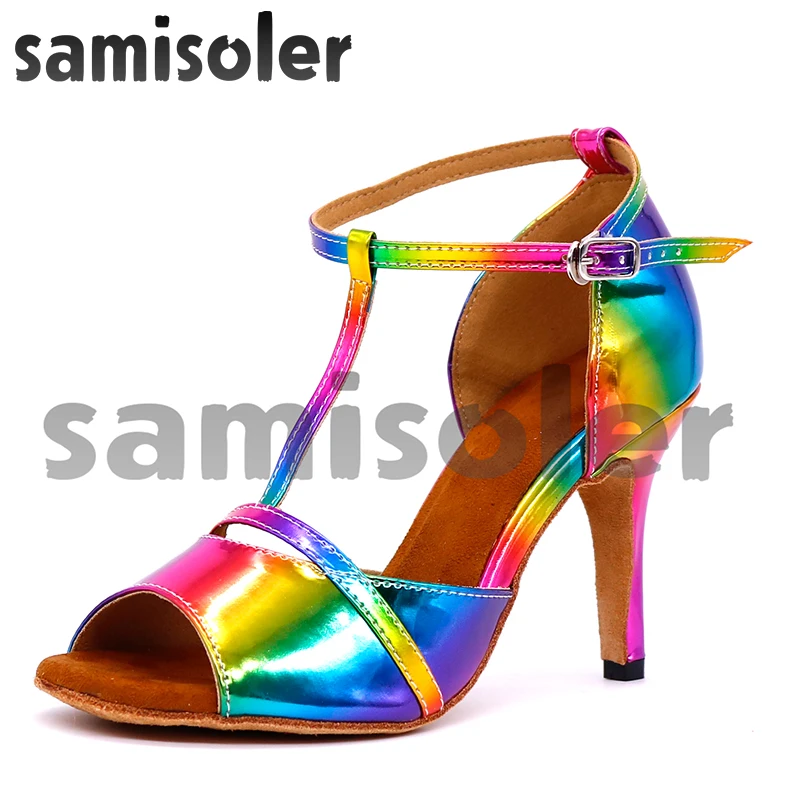 Samisoler/Обувь для латинских танцев яркие цвета радуги женская обувь из