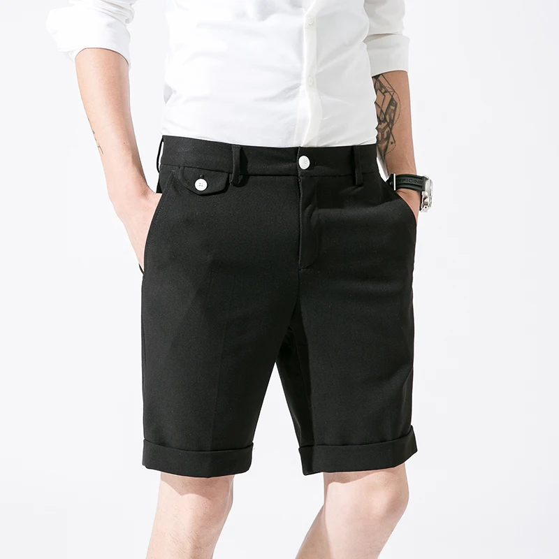 Мужские Элегантные брюки Slim Fit 2019 Летние черные шорты мужской офисный костюм