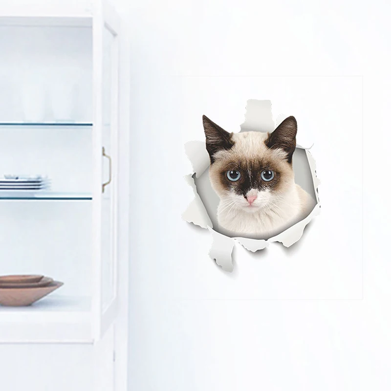 3D яркие наклейки на стену с дырками для собак и кошек декор туалета ванной Декор