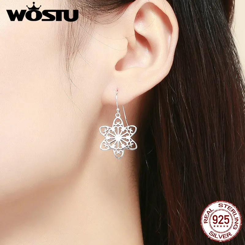 WOSTU/Лидер продаж серьги-капли из стерлингового серебра 925 пробы со снежинками для