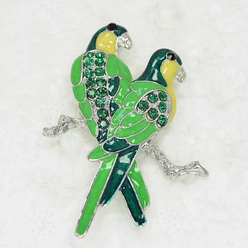 

Green Enamel Rhinestone Brooch Parrot Pin brooches C934 M