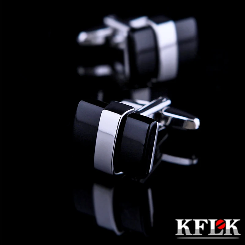 

KFLK Jewelry shirt cufflinks for mens Brand Black Cuffs links Wholesale Button High Quality Luxury Wedding Groom guests