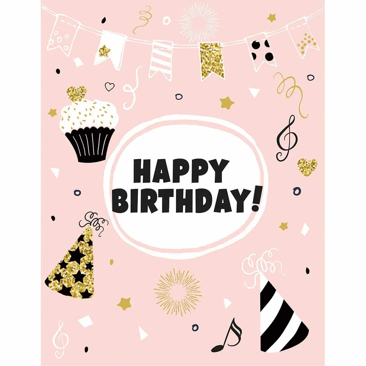 Allenjoy photo background Happy Birthday backdrop pink design with golden glitter cupcake dots and flags backgrounds | Электроника