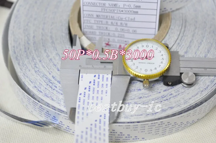 Мягкий гибкий плоский кабель FFC с шагом 0 5 мм + длиной 3000 50 штырьков B/обратная