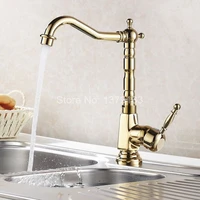 golden brass kitchen sink faucet one holehandle modern gold color mixer taps swivel spout agf031