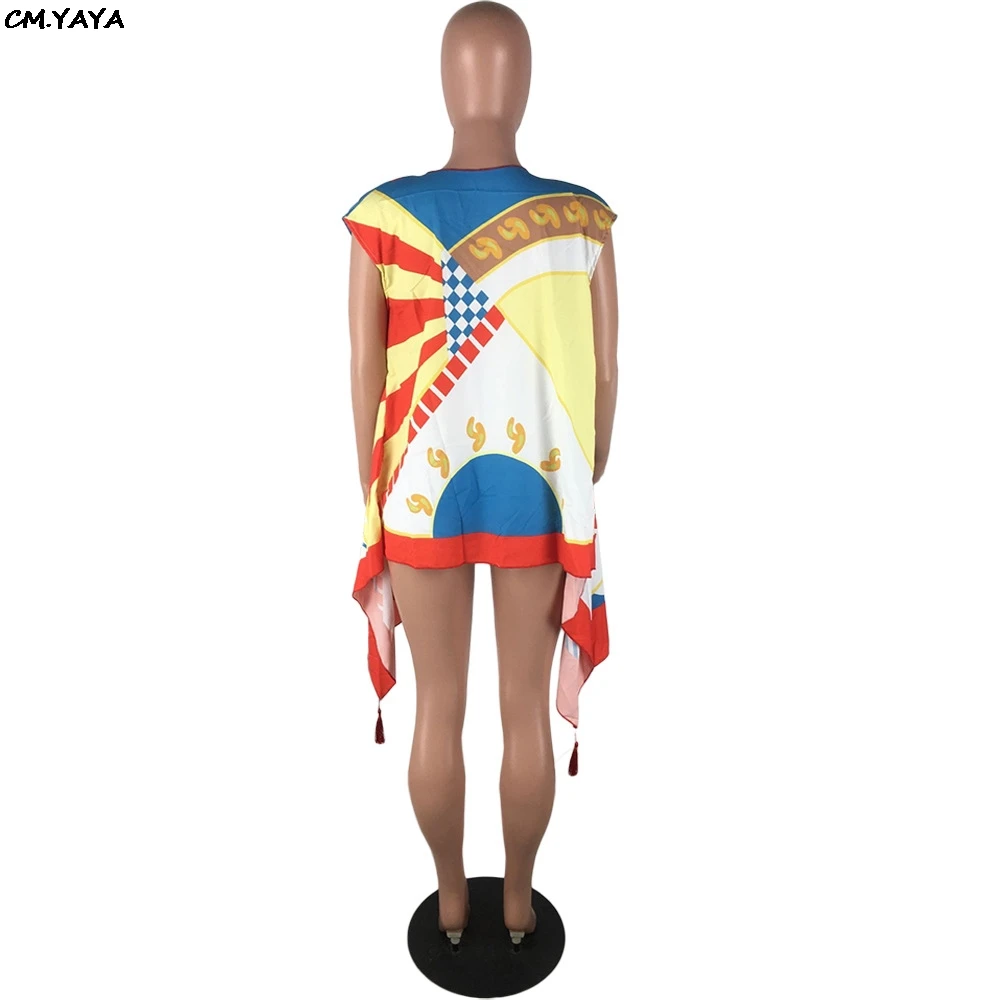 2019 Женская Новая Летняя Пляжная накидка с принтом и открытой строчкой винтажная