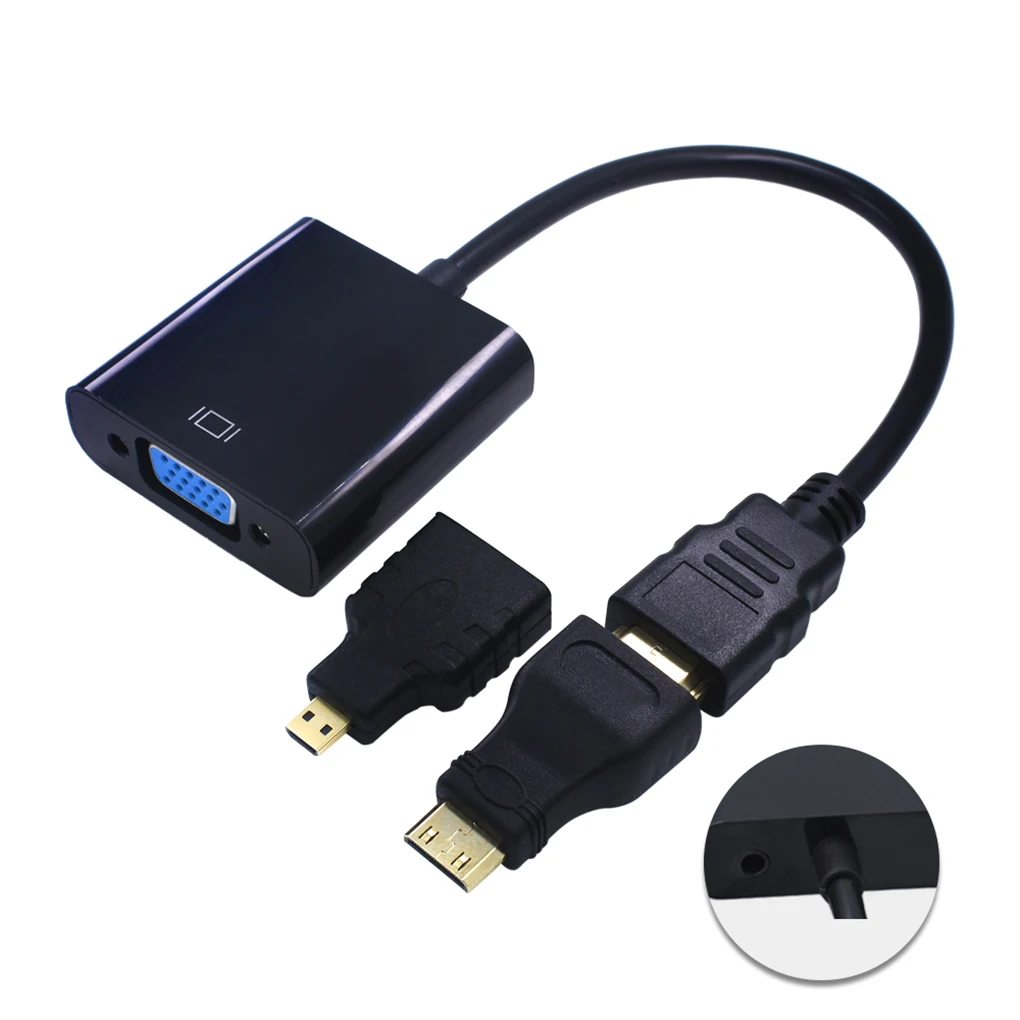HD to VGA Converter Cable Male Female Adapter Mini Micro Connector Replacement for PS3 Computer PC HDTV Display |