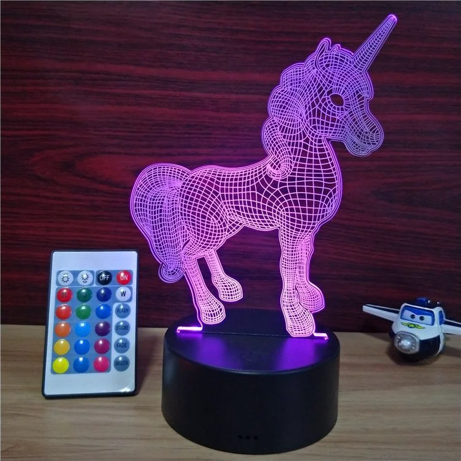 Новый Единорог 3D светодиодный ночсветильник настольная лампа многоцветный Luminaria