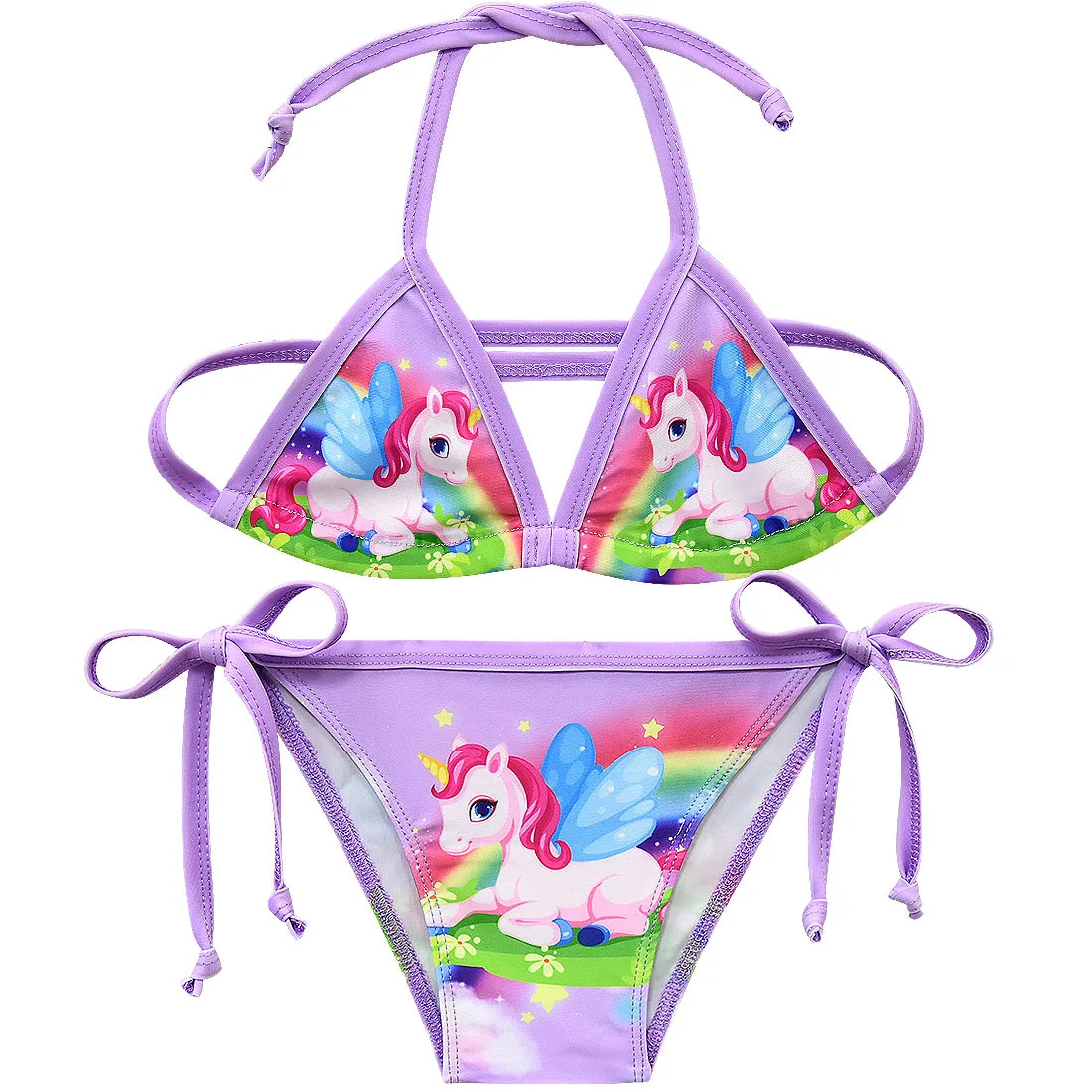 New Unicorn Girls Swimsuit Two Piece 3-12 Years Children's Swimwear Unicorn Bikini Set For Girl Swimming Beachwear G48-8073 - Цвет: G48-8073-Purple