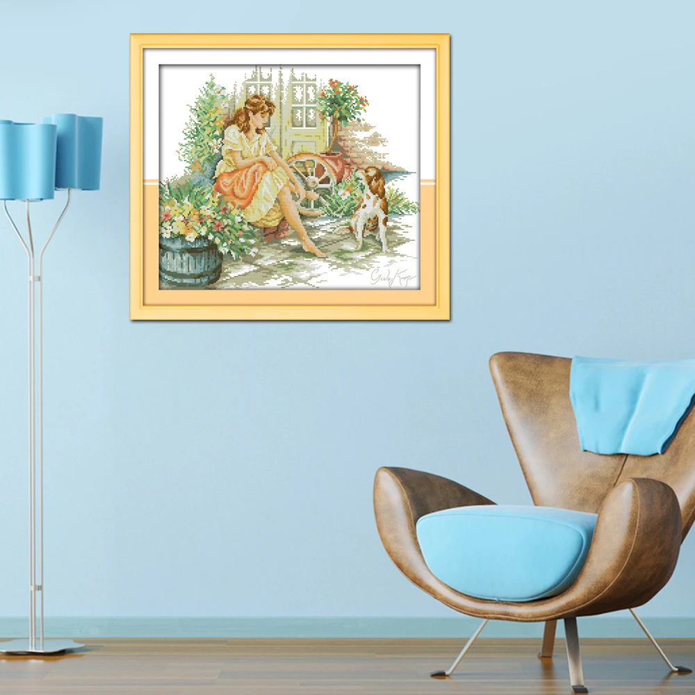 Украшение для дома с изображением женщины и собаки Joy Sunday R428 14CT 11CT наборы вышивки