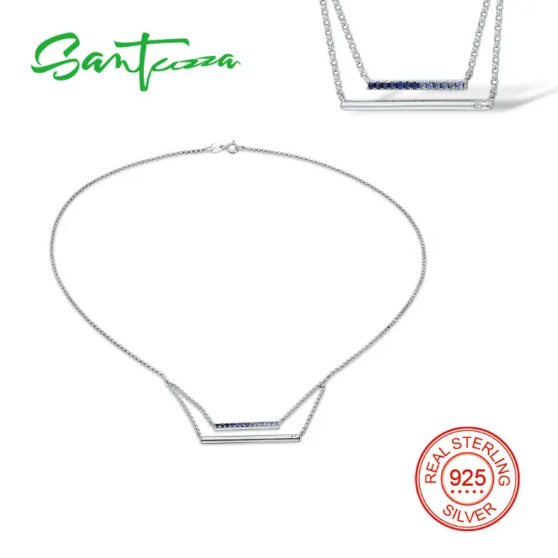Серебряное ожерелье цепочка для женщин синий-сапфиры женское чистое серебро 925