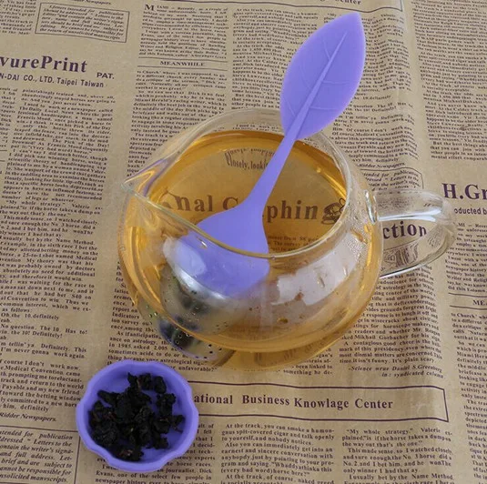 Purple Креативные инструменты для заварки чая, листовой силиконовый пищевой пакетик для чая, фильтр для заварки, цветные ситечки для чая из нержавеющей стали - Цвет: Purple