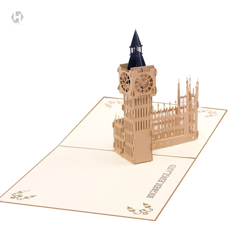 Ретро Биг Бен с историческими зданиями 3D pop up поздравительная открытка лазерная