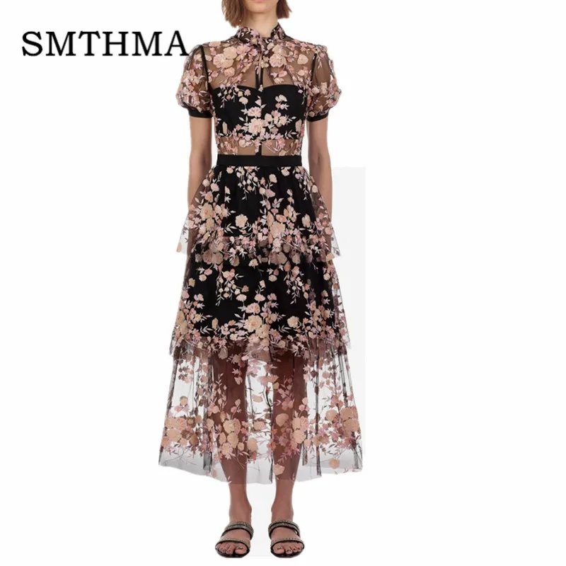 Photo Color SMTHMA/высококачественное платье с автопортретом; Новое поступление года; Сетчатое платье с вышитыми блестками и цветами; шикарное летнее Длинное Платье Макси - Цвет: Photo Color