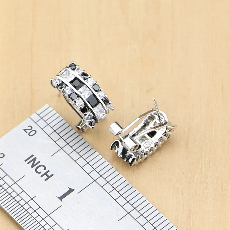 Милые Черные кубические циркониевые белые CZ бусы из стерлингового серебра