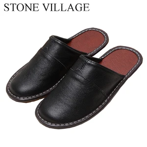 Высококачественные Новые Домашние тапочки из натуральной кожи; Сезон весна-осень; Домашняя обувь; Пара толстых нескользящих тапочек для мужчин и женщин