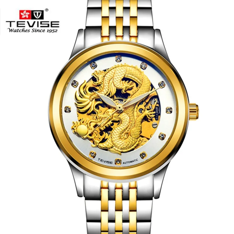 TEVISE Мужские часы с драконом автоматические механические tourbillon модные мужские