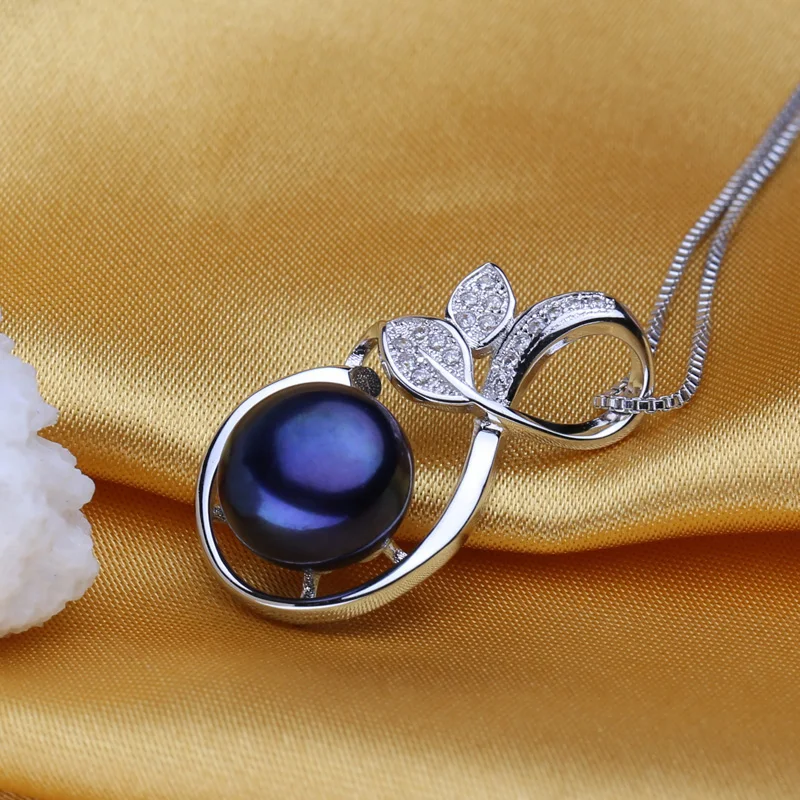 MITUO black Pearl Jewelry cute Pendant Necklace fashion style Natural Freshwater Silver Leaves gift box | Украшения и аксессуары