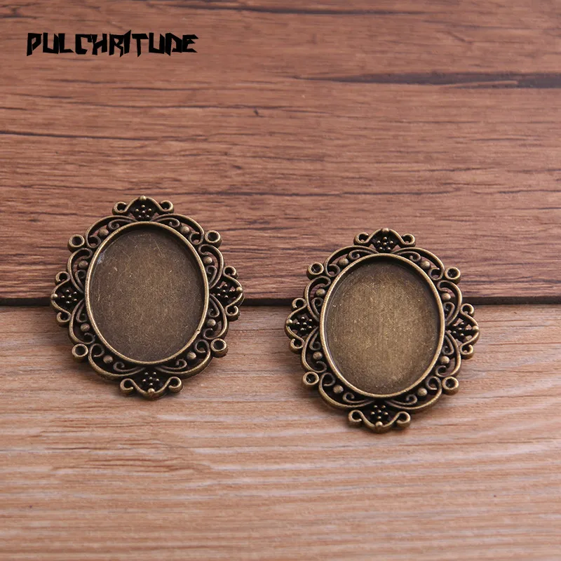 4pcs 18*25mm Inner Size Two Color Metal Alloy Simple Oval Lacework Cabochon Pendant Setting Jewelry Findings | Украшения и