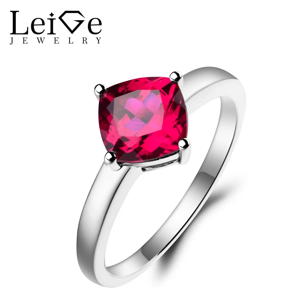 

Leige Jewelry Red Ruby Ring Ruby Proposal Ring July Birthstone Cushion Cut Red Gemstone 925 Sterling Silver Solitaire Ring