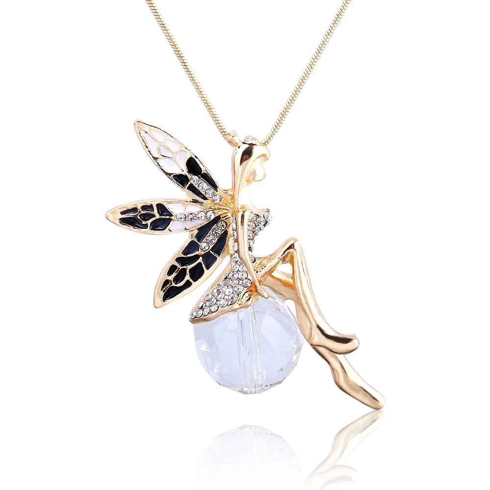 2018 летние Для женщин Блестящий Кристалл Фея Стразы Крылья Ангела длинные цепочки