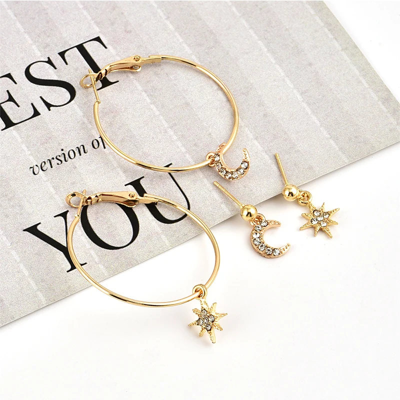 4 шт./компл. богемные темпераментные серьги-гвоздики с кристаллами звездой луной