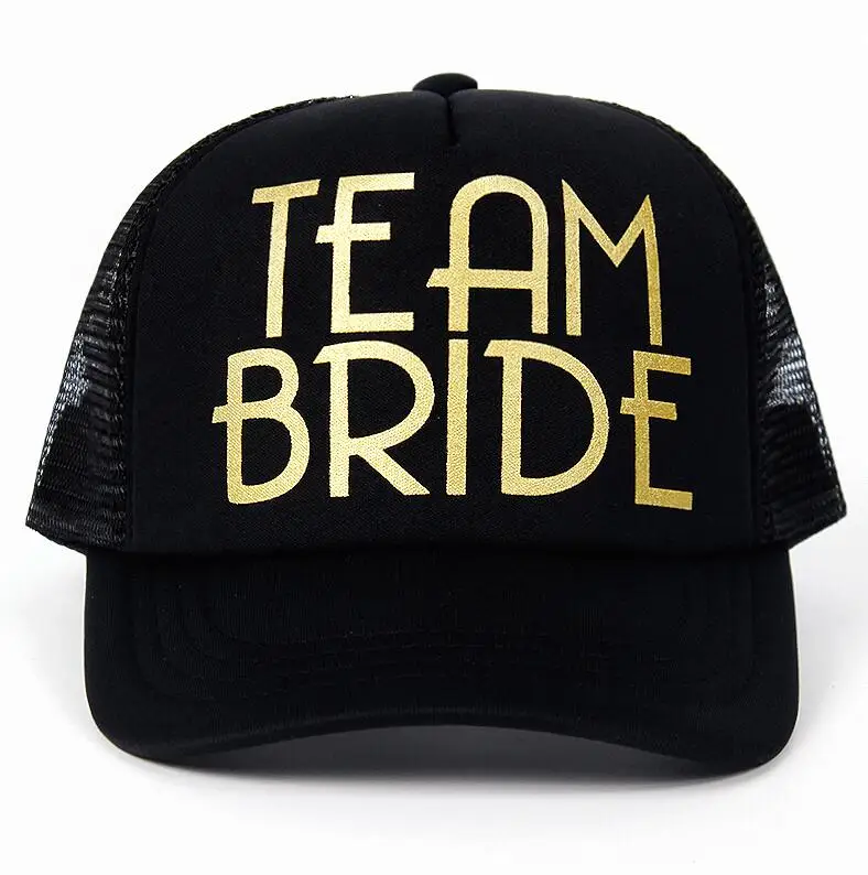 Team Bride Наиболее Популярные Команда Невеста Бейсбол Кепки сетка шляпа невесты золото печати женские вечерние к празднику готов выйти замуж Snapback Свадебные шапки - Цвет: Team Bride