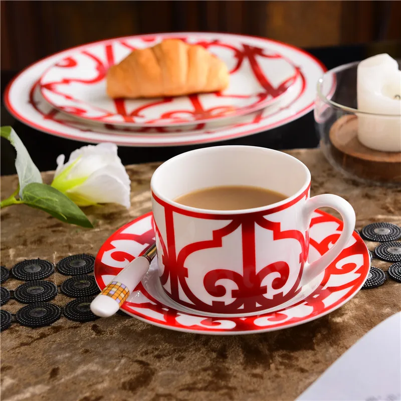 Высококачественная костяная Китайская Красная кофейная чашка керамическая чайная черная чайная чашка блюдо животное столовый набор свадьба и подарки на новоселье
