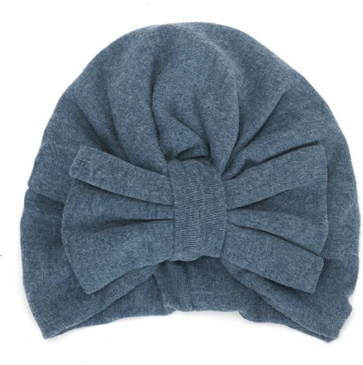 Navy Blue Милая детская шапка для новорожденных мальчиков и девочек с большим чалма с бантиком и черепом, хлопковые вязанные шапочки, эластичная зимняя теплая шапка для маленьких девочек - Цвет: Navy Blue