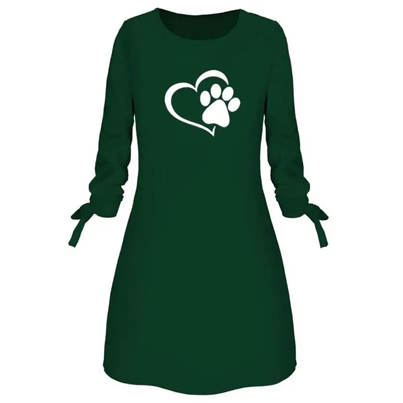 Платье-макси с круглым вырезом и принтом Собачья лапа | Женская одежда