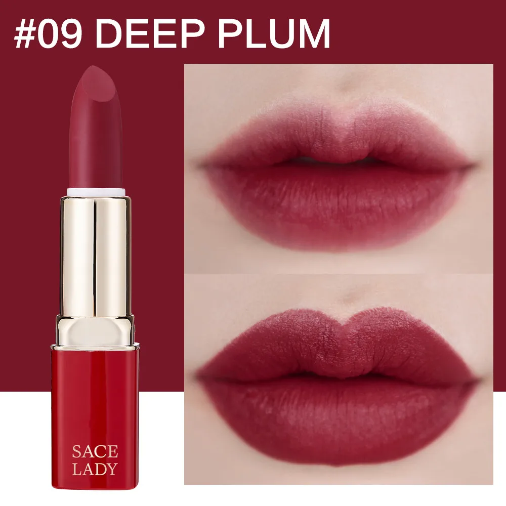 09 Deep Plum SACE LADY матовая губная помада водонепроницаемый макияж 12 цветов водостойкая матовая губная помада макияж стойкий Красный Мате губы Красота Сексуальная Косметика - Цвет: 09 Deep Plum