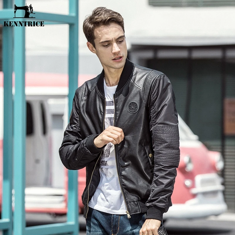 Kenntrice Искусственная кожаная куртка мужчины бомбер Куртки зима осень пальто