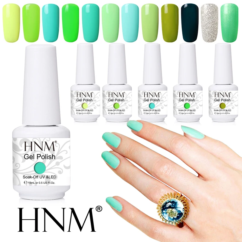 HNM 15 мл Новый УФ гель для ногтей зеленая бирюза Цвет светильник чистых блестящих