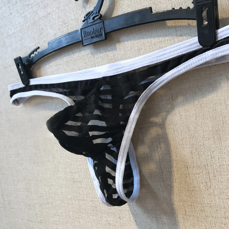 Трусы бикини мужские прозрачные стринги с низкой талией в полоску для геев|string