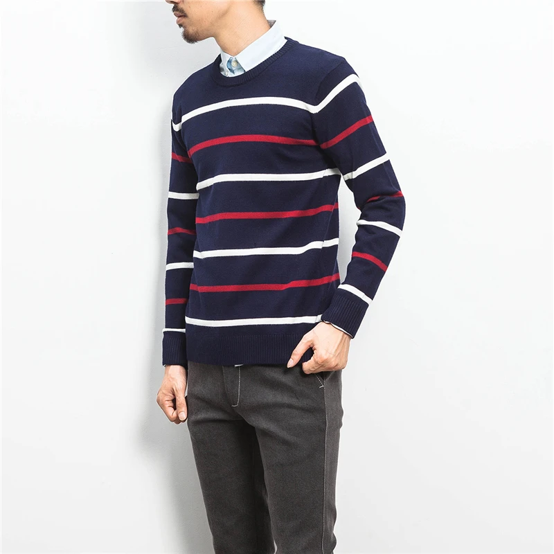 Мужчины Свитер 2016 Осень Зима мужские Пуловеры С Длинным Рукавом Stripted Вязаные