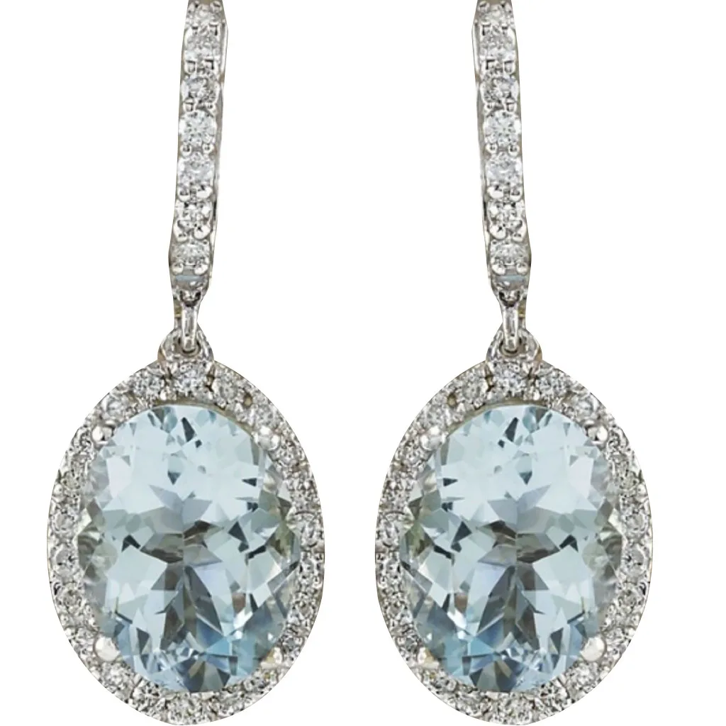 Модные женские серьги гвоздики с аквамариновым драгоценным камнем свадебные