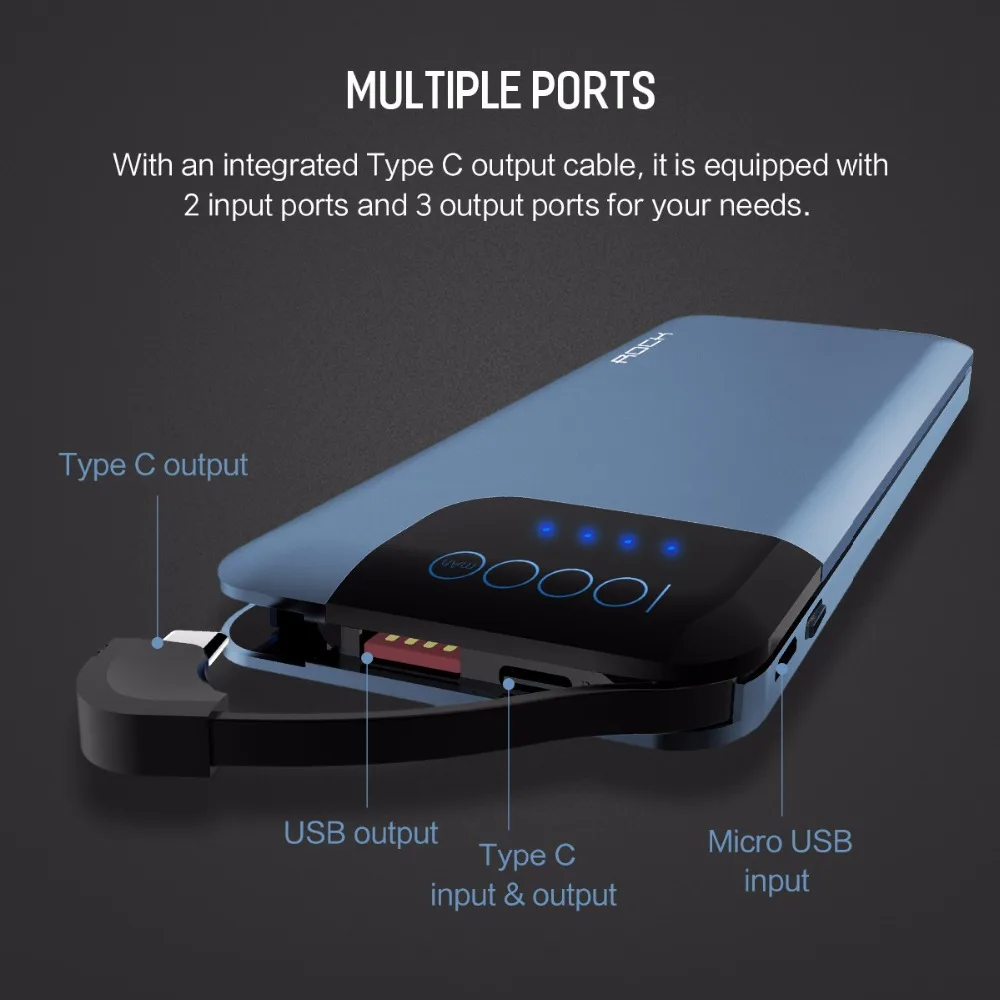 ROCK Quick Charge power Bank 10000mAh 5 V/9 V/12 V Smart QC 3,0 power bank с цифровым дисплеем TYPE C портативный внешний аккумулятор