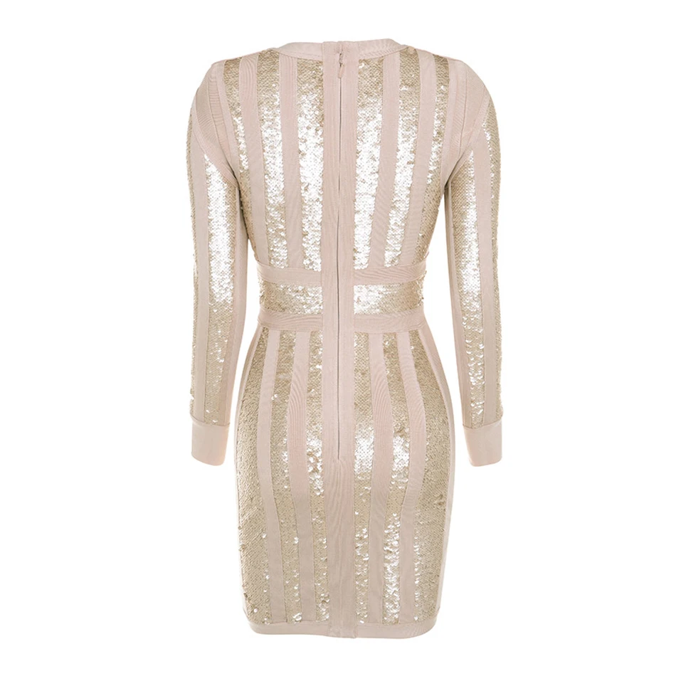 Amily.c 2021 New Summer Women Bandage Dress Sexy Bodycon O Neck Sequined Celebrity Party Black Apricot Dresses Vestidos | Женская одежда