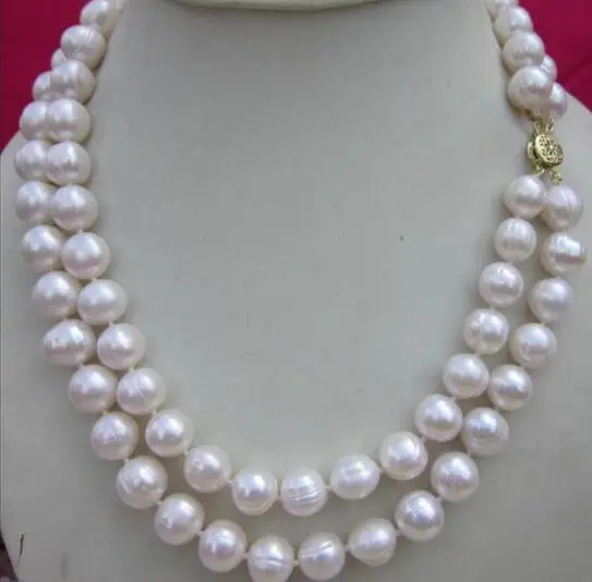 

free shipping noble jewelry 2 row 8-9 MM NATURAL WHITE SOUTH SEA PEARL NECKLACE 17 - 19 INCH DIY women hot sale jewelry