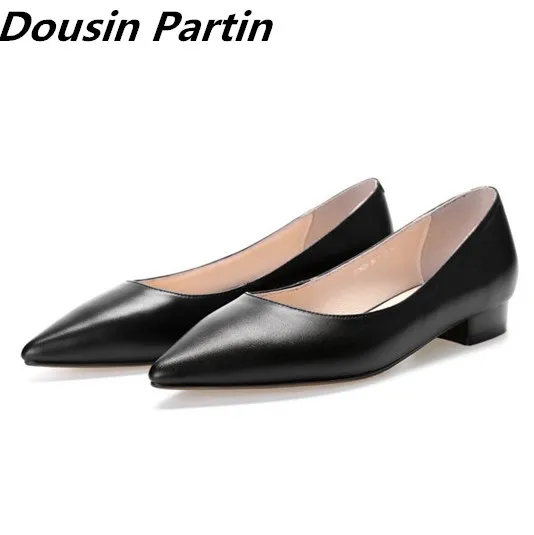 Женские туфли Dousin Partin на низком каблуке черные кожаные туфли-лодочки с круглым