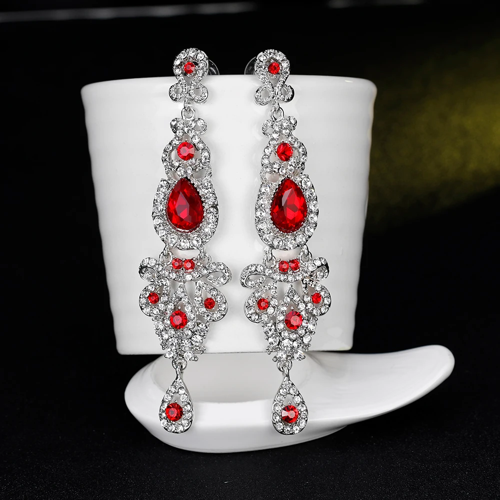

TREAZY Clear/Red/Royal Blue Crystal Wedding Long Drop Earrings for Women 2021 Brides Earrings Prom Jewelry Gifts Femme Pendiente