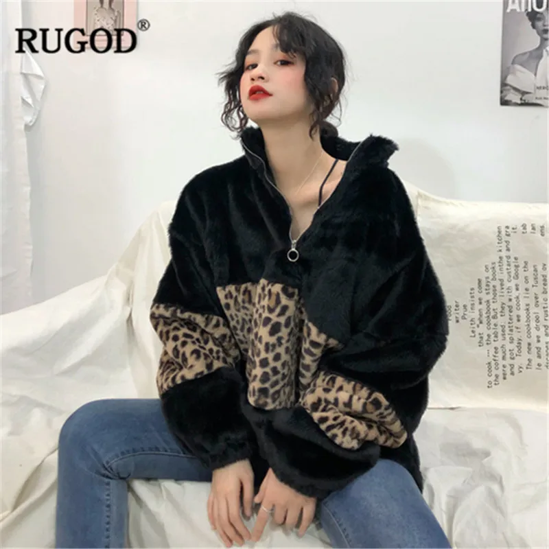 RUGOD, новая мода, Леопардовый женский свитер, водолазка, повседневные женские пуловеры размера плюс, вязанная зимняя одежда, pull femme hiver