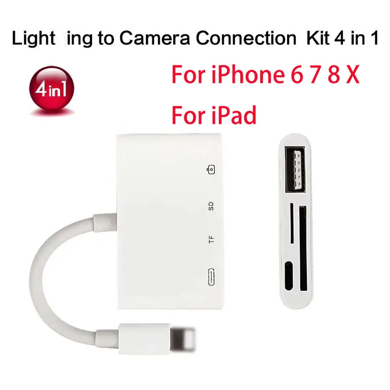 4in1 8pin к USB OTG Женский зарядки адаптер подключения Комплект SD карты памяти Камера
