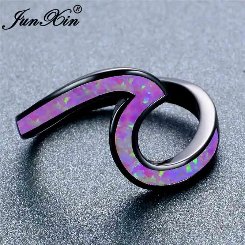 Black Gold Purple JUNXIN Женский Мужской волна кольца для мужчин и женщин 925 серебряный черный однотонный цвет розовое золото Синий Розовый Фиолетовый Белый огненный опал кольцо свадебный подарок - Цвет основного камня: Black Gold Purple