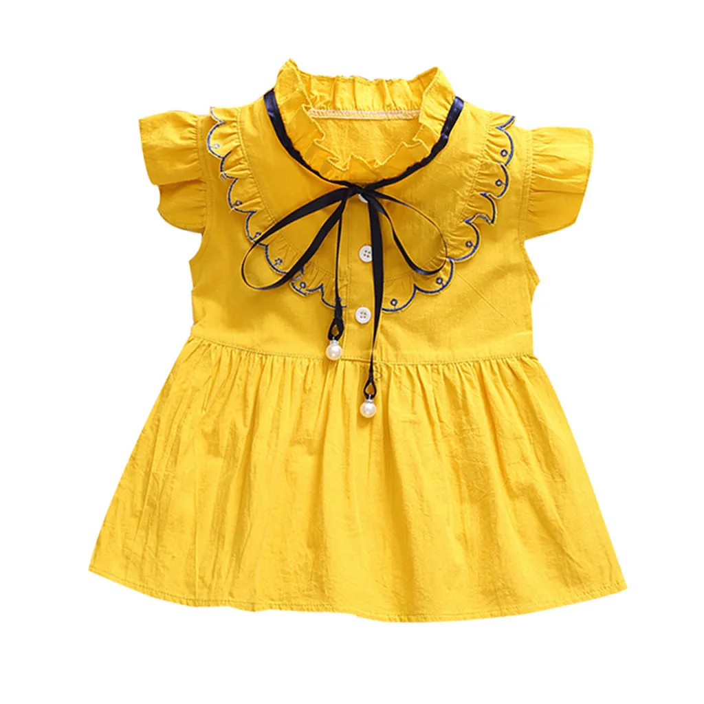 Yellow Платье для маленьких девочек; платья для новорожденных с рукавами-крылышками и оборками; одежда для маленьких девочек; платья принцессы с рюшами; Детский костюм - Цвет: Yellow