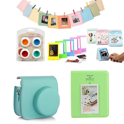 Коричневый 6 в 1 комплект аксессуаров для Fujifilm Instax Mini 8 8+ 8s 9 из искусственной кожи сумка чехол+ ремень+ фильтр объектив+ альбом+ Мини фоторамка - Цвет: Коричневый