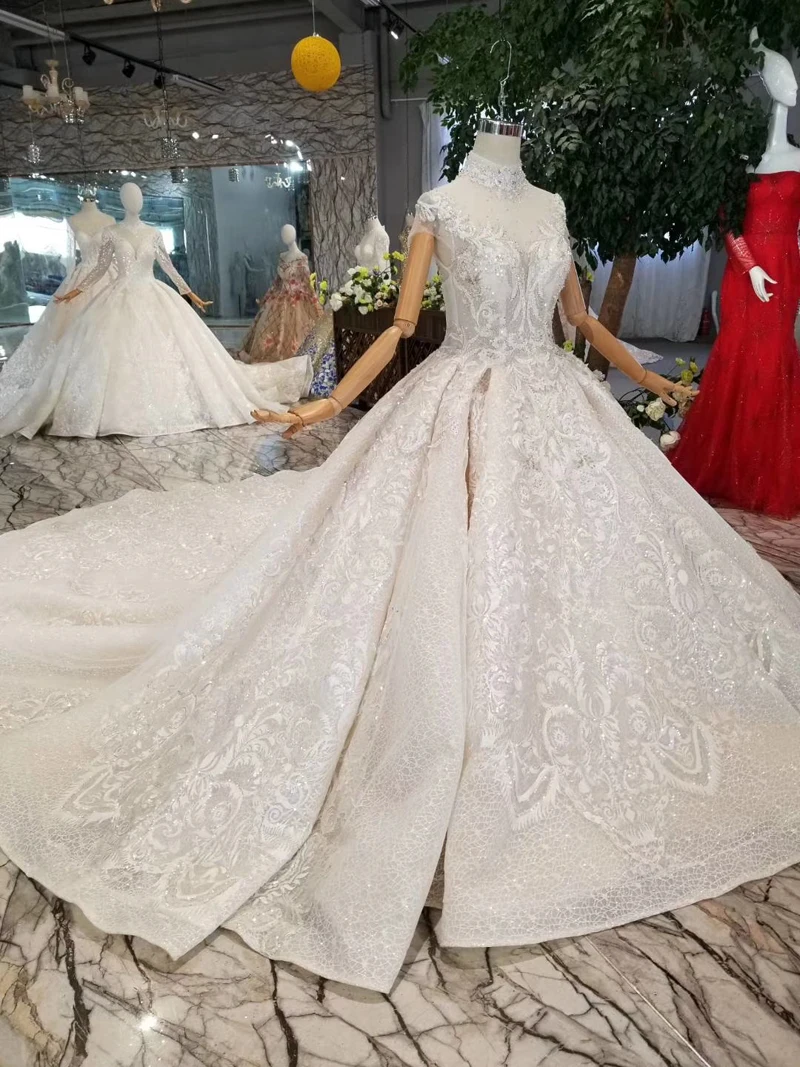 HTL032 Новые однотонные Свадебные платья с высоким воротом и рукавами-крылышками