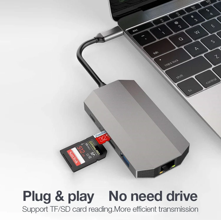 UTHAI J10 тип-c 9в1 концентратор мульти USB3.0 HDMI адаптер док-станция для MacBook Pro Аксессуары тип-c 3,1 сплиттер 3 порта USB C кардридер