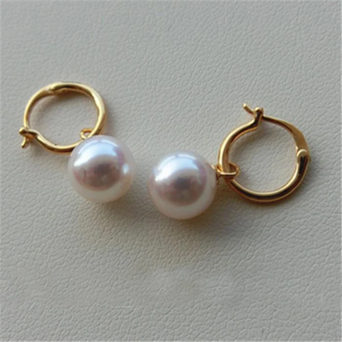 Серьги из японских жемчужин Акойя с ярким блеском для женщин, ювелирное изделие из 18-каратного желтого золота, свадебный подарок, подарок на Рождество для девочек, золотые.
